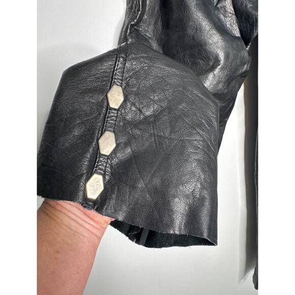 Vintage Wilsons Black Leather Pants 80s High Waist Rocker biker waist 32 - Picture 11 of 16